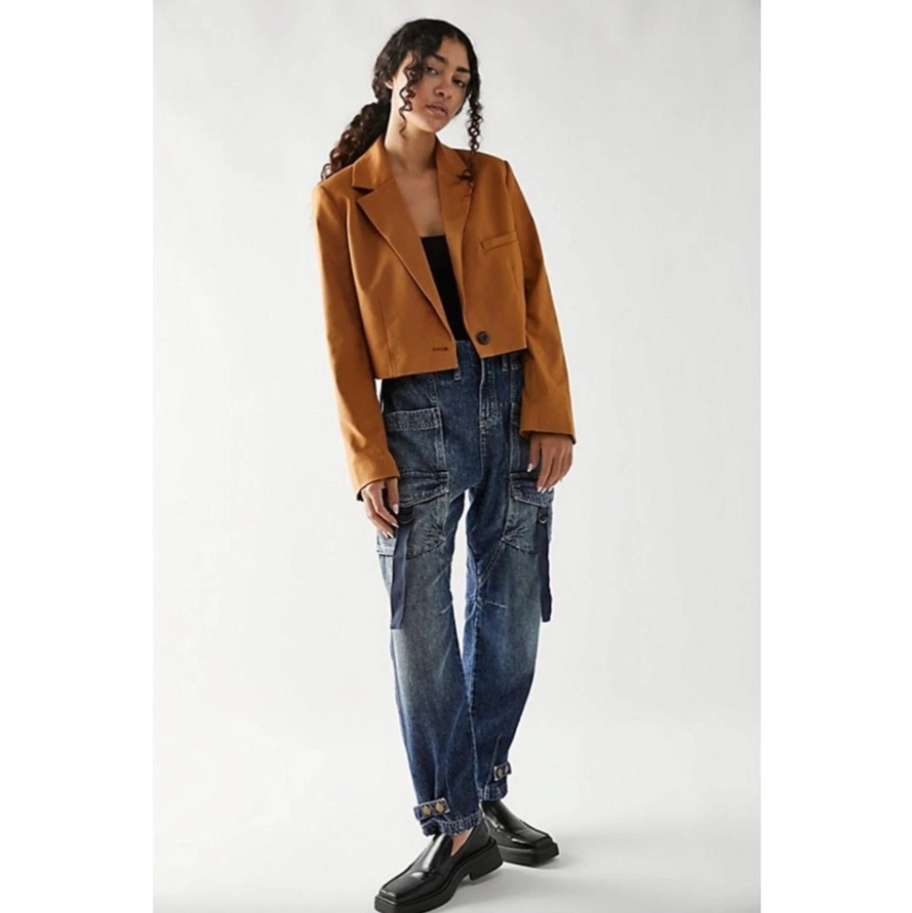 Free People Hazel Pull On Utility Jeans in Dark and Stormy